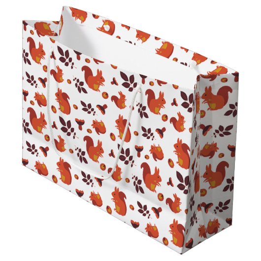 Najaarbladeren, eikels en vierkant patroon groot cadeauzakje (Voorkant Gekanteld)