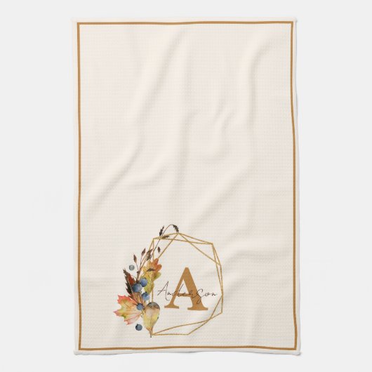 Najaarbladeren en gouden lijst op maat gesneden theedoek (Verticaal)