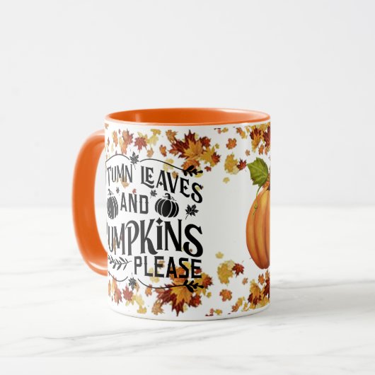 Najaarbladeren en pompoenen alstublieft mok (Voorkant links)