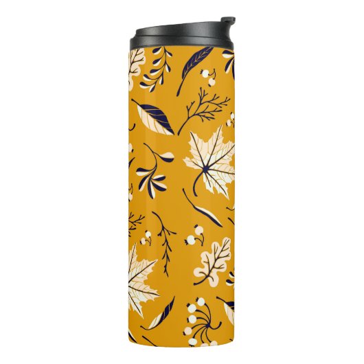 Najaarbladeren in cartoon stijl naadloos patroon thermosbeker (Gedraaid links)