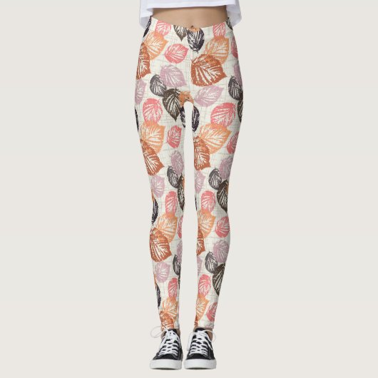 Najaarbladeren op beige. leggings (Voorkant)