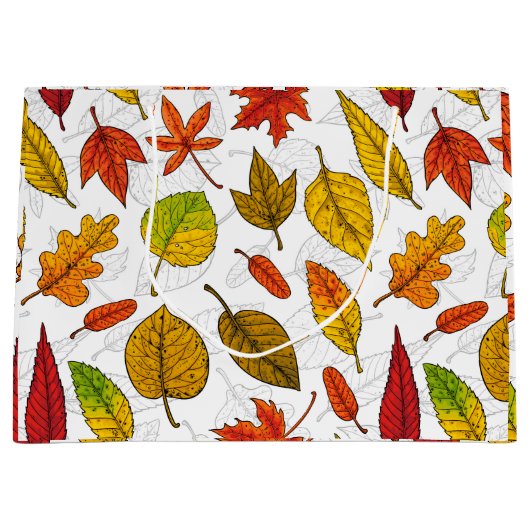Najaarbladeren op wit groot cadeauzakje (Voorkant)
