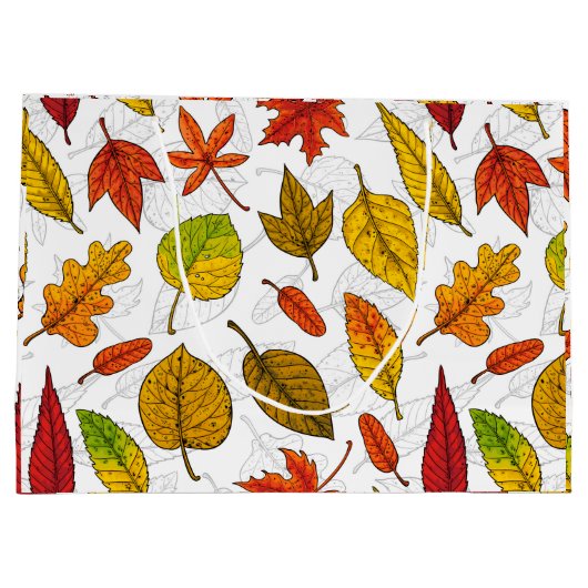 Najaarbladeren op wit groot cadeauzakje (Achterkant)