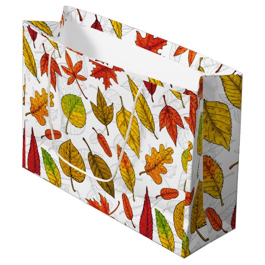 Najaarbladeren op wit groot cadeauzakje (Voorkant Gekanteld)