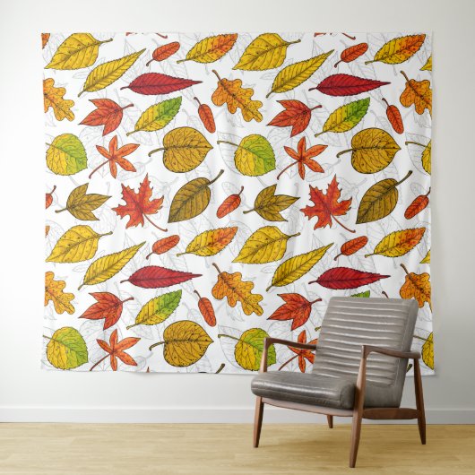Najaarbladeren op wit wandkleed (In Situ (horizontaal))