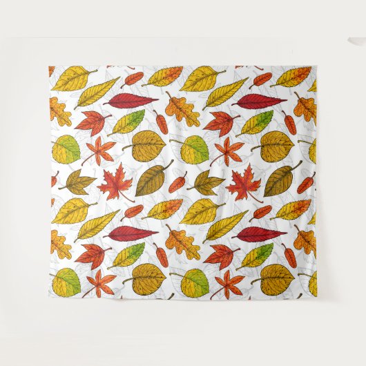 Najaarbladeren op wit wandkleed (Voorkant (horizontaal))