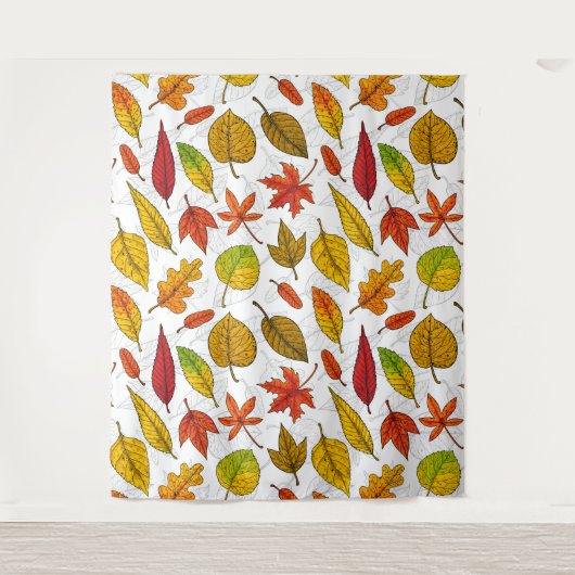 Najaarbladeren op wit wandkleed (Voorkant)