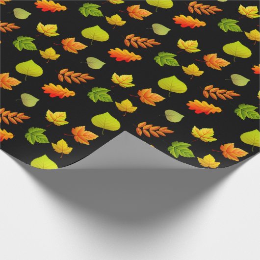 Najaarbladeren op zwart cadeaupapier (Hoek)