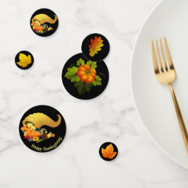 Najaarbladeren op zwarte Thanksgiving Tafelpagina- Confetti