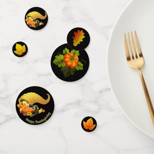 Najaarbladeren op zwarte Thanksgiving Tafelpagina- Confetti (Groep)