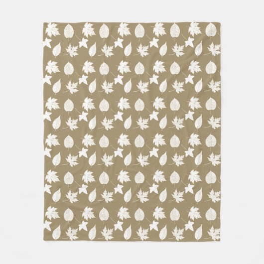 Najaarbladeren - wit en taupettan fleece deken (Voorkant)