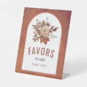 Najaarbloemen, bladeren, terracotta bruiloft Favor Reclamebord Met Voetstuk (Voorkant)
