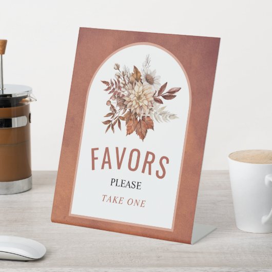 Najaarbloemen, bladeren, terracotta bruiloft Favor Reclamebord Met Voetstuk (Insitu)