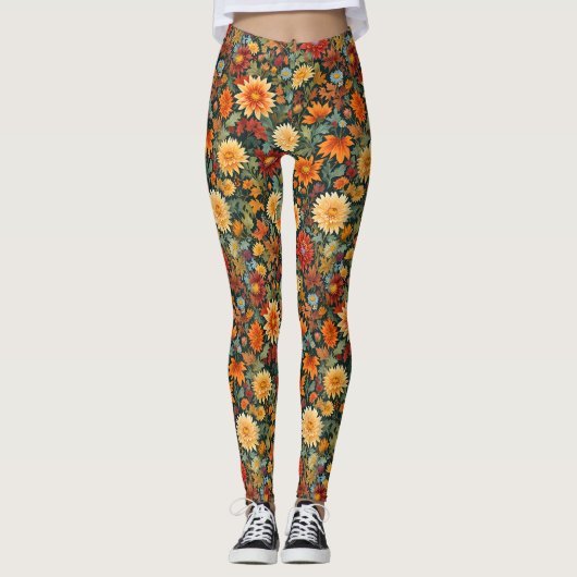 Najaarbloemen en bladeren leggings (Voorkant)