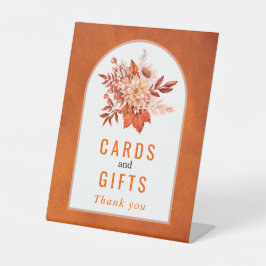 Najaarbloemen en sinaasappel herfst reclamebord met voetstuk