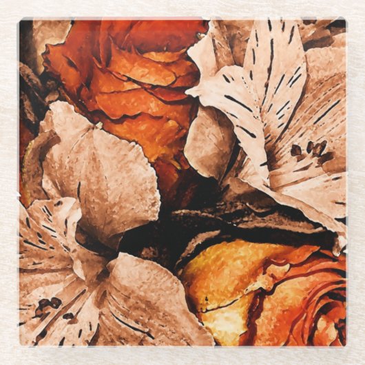 Najaarbloemen Glazen Onderzetter (Voorkant)