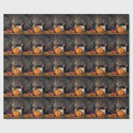 Najaardecorpties op tafel, pompoen, vruchten, Drin Cadeaupapier (Vlak)