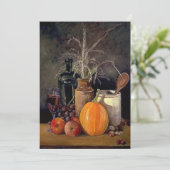 Najaardecorpties op tafel, pompoen, vruchten, Drin Kaart (Staand voorkant)