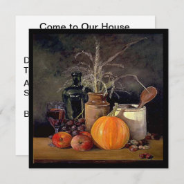 Najaardecorpties op tafel, pompoen, vruchten, Drin Kaart