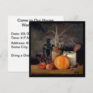 Najaardecorpties op tafel, pompoen, vruchten, Drin Kaart