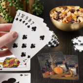 Najaardecorpties op tafel, pompoen, vruchten, Drin Pokerkaarten (Insitu)