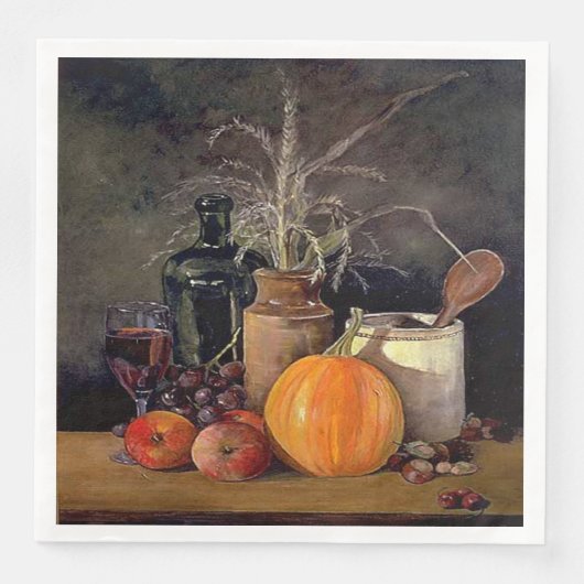 Najaardecorpties op tafel, pompoen, vruchten, Drin Servet (Voorkant)