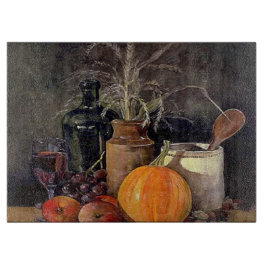 Najaardecorpties op tafel, pompoen, vruchten, Drin Snijplank