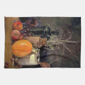 Najaardecorpties op tafel, pompoen, vruchten, Drin Theedoek (Horizontaal)