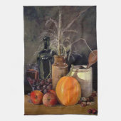 Najaardecorpties op tafel, pompoen, vruchten, Drin Theedoek (Verticaal)