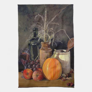 Najaardecorpties op tafel, pompoen, vruchten, Drin Theedoek