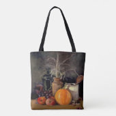 Najaardecorpties op tafel, pompoen, vruchten, Drin Tote Bag (Achterkant)