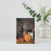 Najaardecorpties op tafel, pompoen, vruchten, Drin Visitekaartje (Staand voorkant)