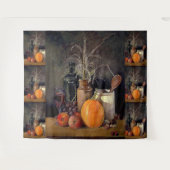 Najaardecorpties op tafel, pompoen, vruchten, Drin Wandkleed (Voorkant (horizontaal))