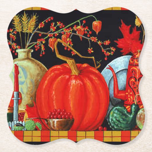 Najaardeklaag van Antiek schilderende pompoen Kartonnen Onderzetters (Voorkant)