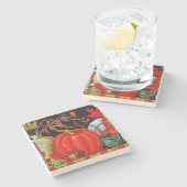 Najaardeklaag van Antiek schilderende pompoen Stenen Onderzetter (Zijkant)