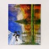 Najaardenopleggers op het meer van Herfst Season J Legpuzzel (Verticaal)