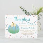 Najaarfoto van Little Pumpkin Boy 1st Birthday Kaart (Staand voorkant)