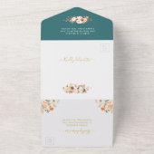 Najaargang Blauwgroen gouden bladeren bloal All In One Uitnodiging (Buitenkant)