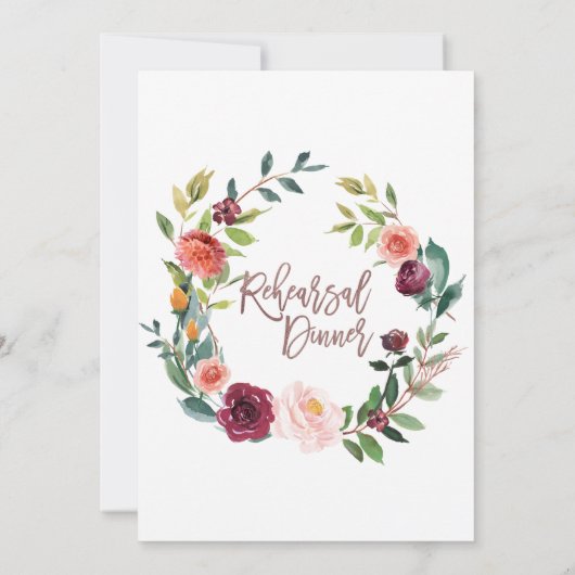 Najaargang Floral Roos Gold Light Dinner Kaart (Achterkant)