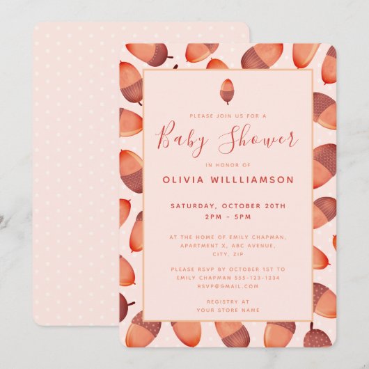 Najaargang Herfst Acorn Baby shower Uitnodiging (Voorkant / Achterkant)