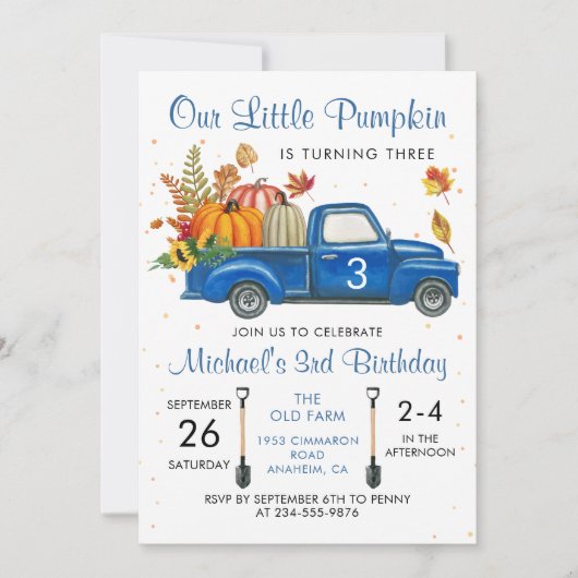 Najaargang Herfst blauw vrachtwagen Birthday Kaart (Voorkant)