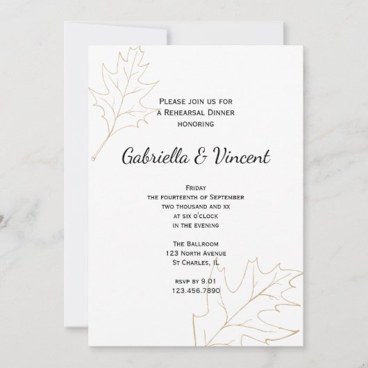 Najaargang Oak Leaves Wedding Rehearsal Dinner Kaart (Voorkant)