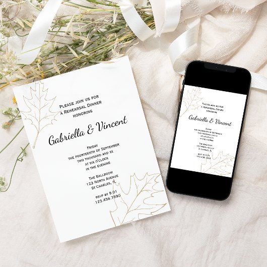 Najaargang Oak Leaves Wedding Rehearsal Dinner Kaart