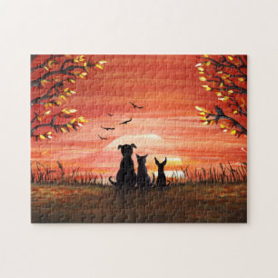 Najaargang Sunset Dog en Cat Herfst Legpuzzel