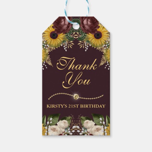 Najaargang van de Herfst van Burgundy Flowers Foli Cadeaulabel (Voorkant)