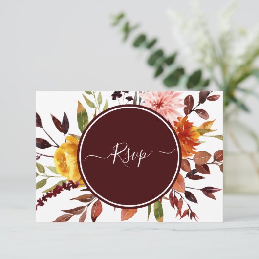 Najaargang Waterverf Burgundy Wedding RSVP (Staand voorkant)