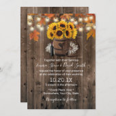 Najaargang zonnebloempel Rustic Barn Wedding Kaart (Voorkant / Achterkant)