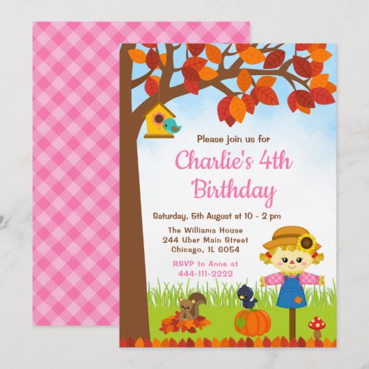 NajaarHerfst Girl Scarecrow Birthday Kaart (Voorkant / Achterkant)