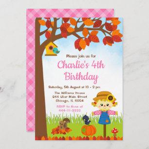 NajaarHerfst Girl Scarecrow Birthday Kaart