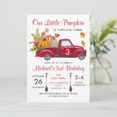 NajaarHerfst Pumpkin Leaves Red Truck Birthday Kaart (Staand voorkant)